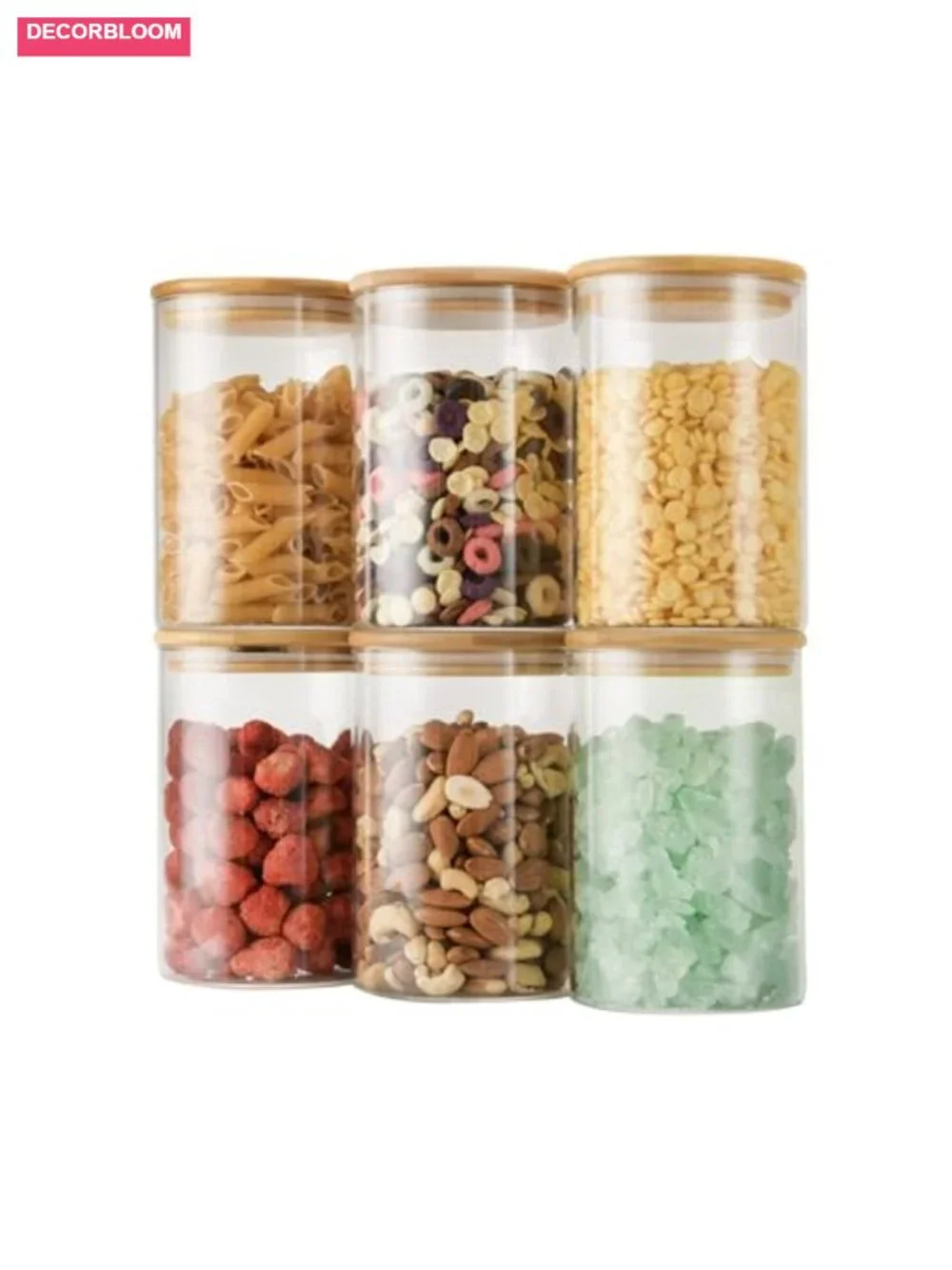 6-Pack 32oz Airtight Glass Storage Containers with Bamboo Lids, Round Canisters
